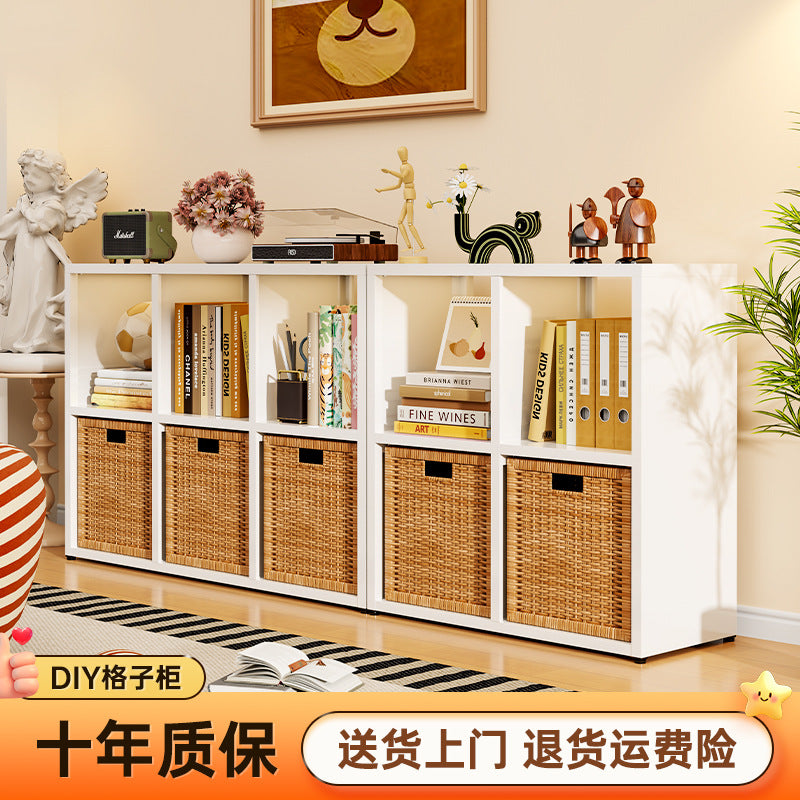 Modular grid storage cabinet - freestanding or wall-mounted, steel bookcase for home, kids' picture books, minimalist storage