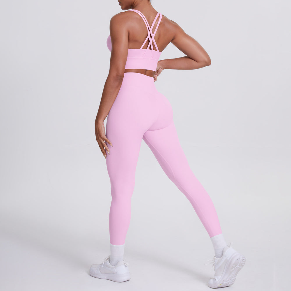 Fashion cross-border nude brushed cross back bra casual sports hip lifting pants fitness yoga clothes two-piece set