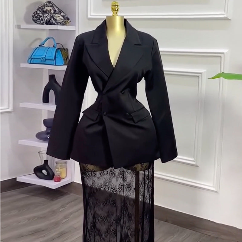 Fashion cross-border women's clothing  spring new arrivalelegant waist buttoned suit outwearlace skirt suit