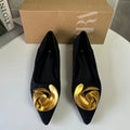 Spanish z brand women's shoes 2024 spring new collection black low-cut slip-on pointed-toe metal flower flat loafers