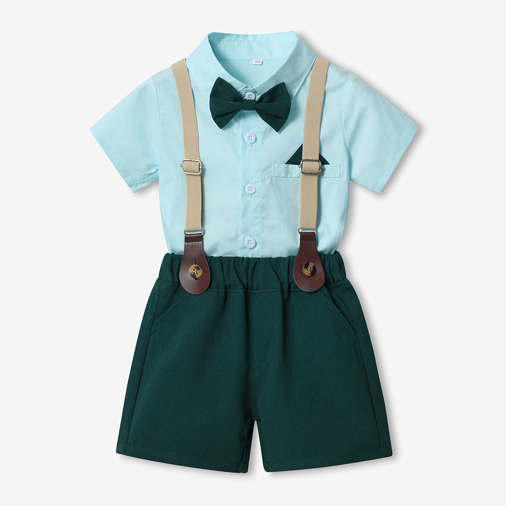 Boys' summer short-sleeve outfit: new summer gentleman's style, stylish baby trendy clothes, children's plaid shirt set