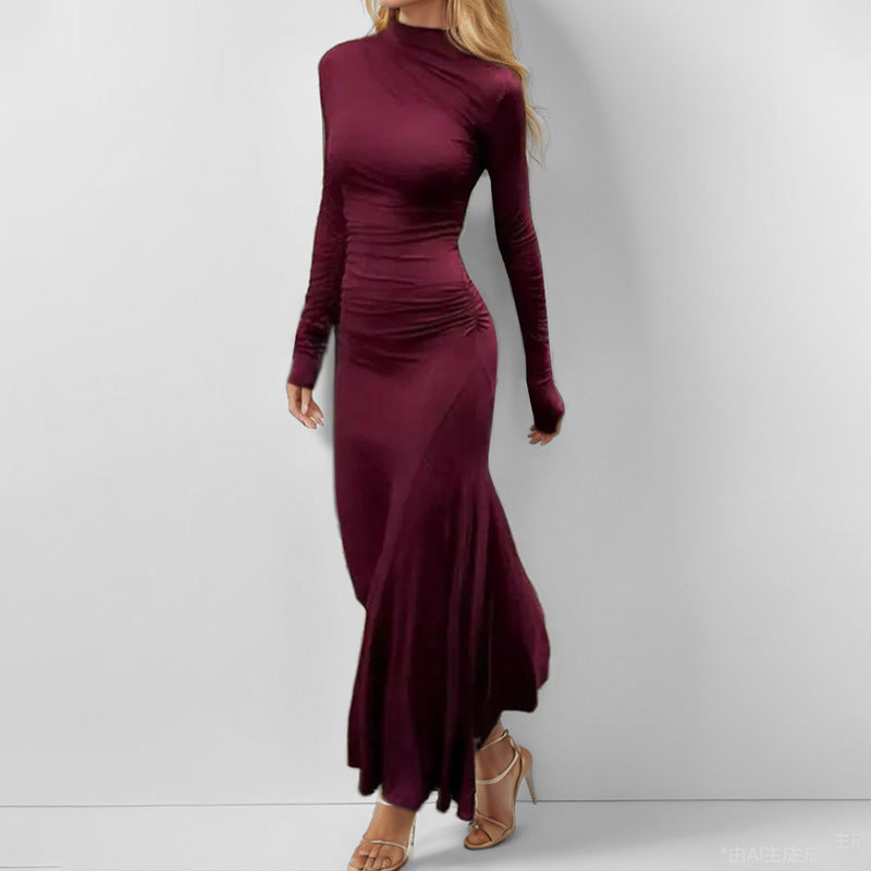 cross-border european and american women's clothing: summer dresses for women, light luxury high-end solid color french style dress 661