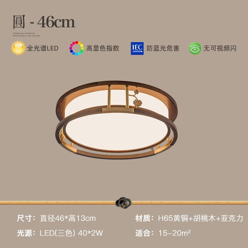 Chinese living room light ceiling light solid wood book master bedroom light LED rectangular walnut room dining room lighting