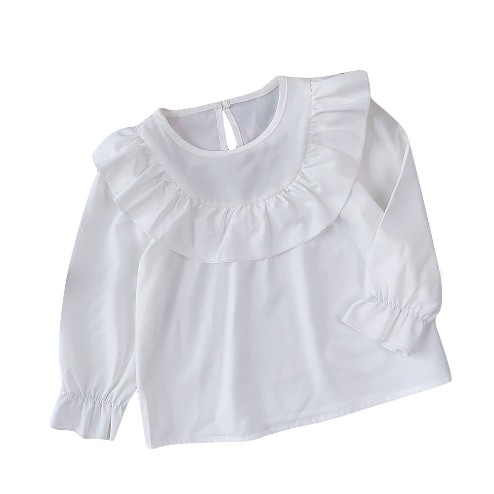 Autumn new arrivals: korean style girls' large lace collar shirt - kids' elegant solid color top, versatile blouse wholesale
