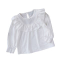 Autumn new arrivals: korean style girls' large lace collar shirt - kids' elegant solid color top, versatile blouse wholesale
