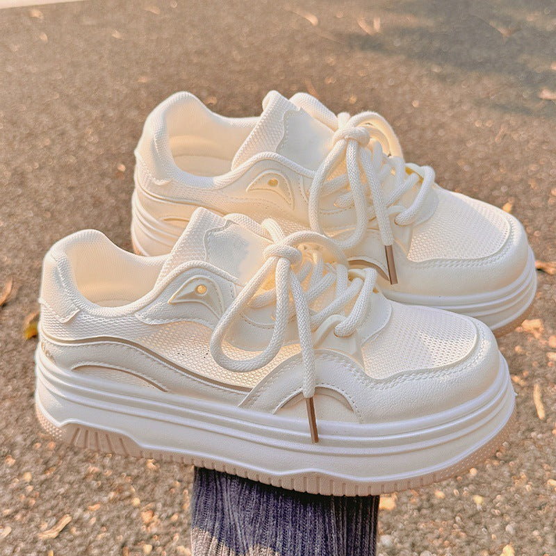 Premium soft-soled white sneakers for women - new autumn 2026 collection: versatile casual athletic shoes with breathable mesh and hidden wedge heel