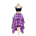 Colorful plaid elastic waistband free sizeasymmetrical hem large hem skirt tie backfashioneasiest for match