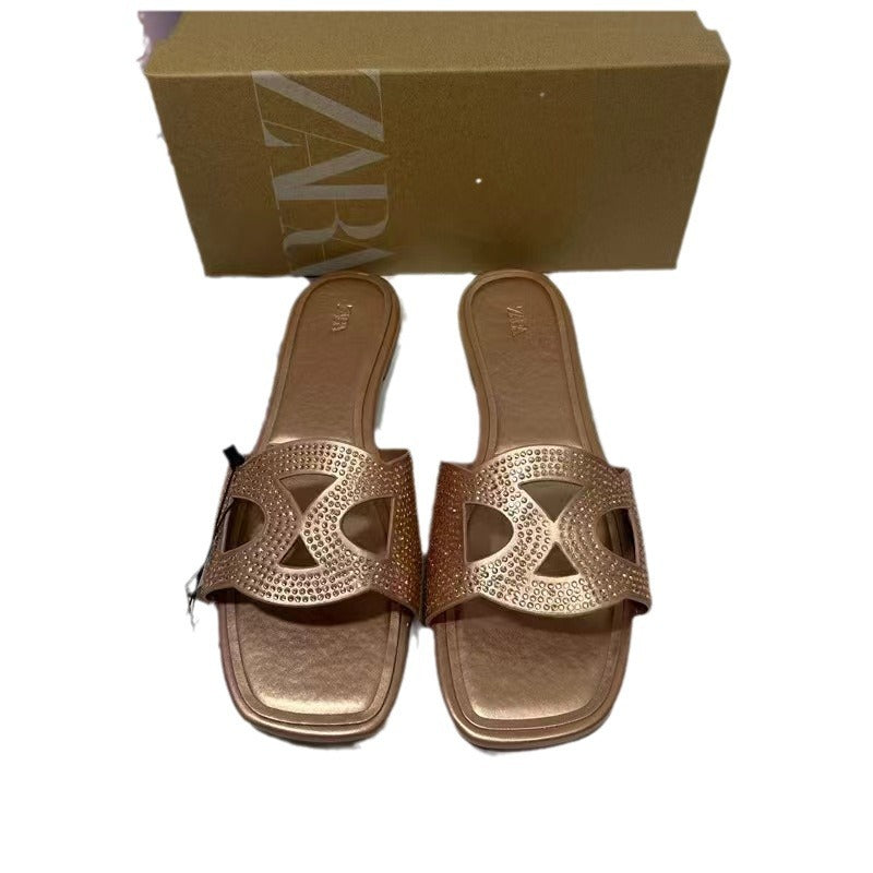 Za new 2024 fashion sandals: square toe, single strap, cutout design, open-toe, backless mules for women