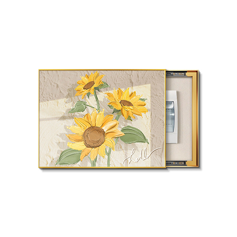 Cream log wind meter box decorative painting 2025 new sunflower distribution box strength electric box box cover hanging painting