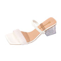 Rhinestone clear chunky heel sandals women's summer 2025 new french fashion square toe open toe fairy thong sandals