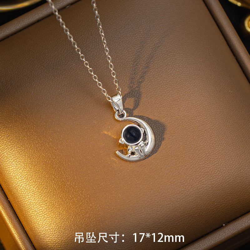 【titanium steel】trendy "i love you" projection necklace - 100 languages, premium 18k pendant, lightweight luxury jewelry for women