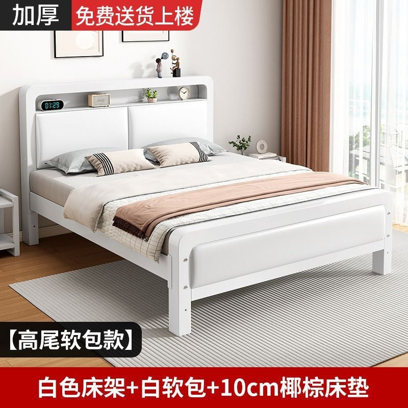 Wrought iron bed double bed for home bedroom kids small apartment single thickened reinforced iron frame bed soft package for rental room