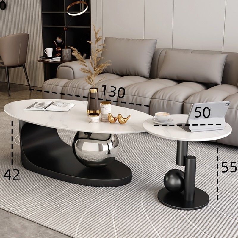 Sintered stone coffee table - italian-inspired light luxury living room set, oval modern design for small spaces, black and white high-end coffee table combination
