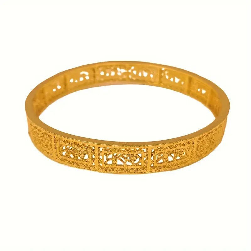 Middle eastern filigree openwork gold bangle, 66mm inner diameter, vintage court style carved bracelet, women's jewelry wholesale