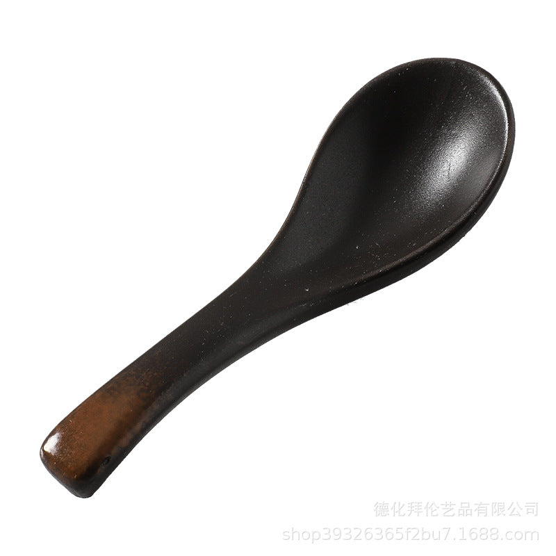 Japanese retro-style ceramic soup spoon - ideal for hotel kitchens, home use, and serving soups, porridge, or as a creative accent