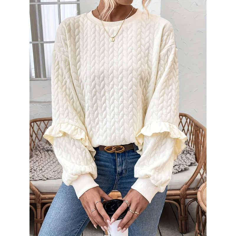 european and american cross-border off-white wheat embossed crewneck sweatshirt for women