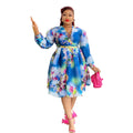 African  spring/summer new arrivals:  cross-border e-commerce women's plus size v-neck printed dress with belt