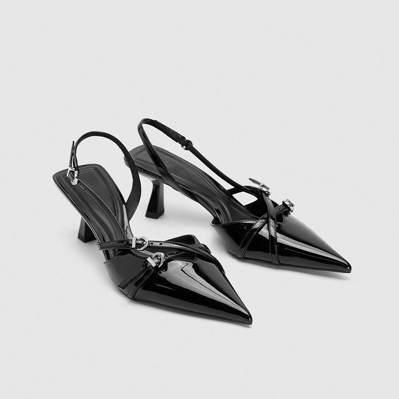 Exportplus size pointed toe flats spring and summer new arrival stiletto patent leather high heels one strap toe sandals for women