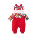 Baby winter romper newborn bodysuit fleece-lined thickened red festive first birthday outfit for visiting relatives