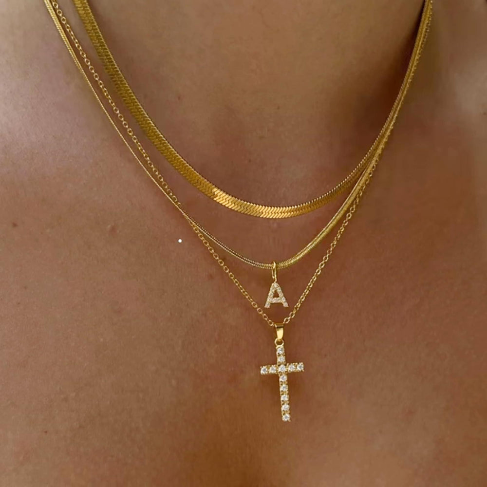 European and american cross-border cross pendant snake bone chain stacking wear necklace set personalized minimalist ins necklace jewelry