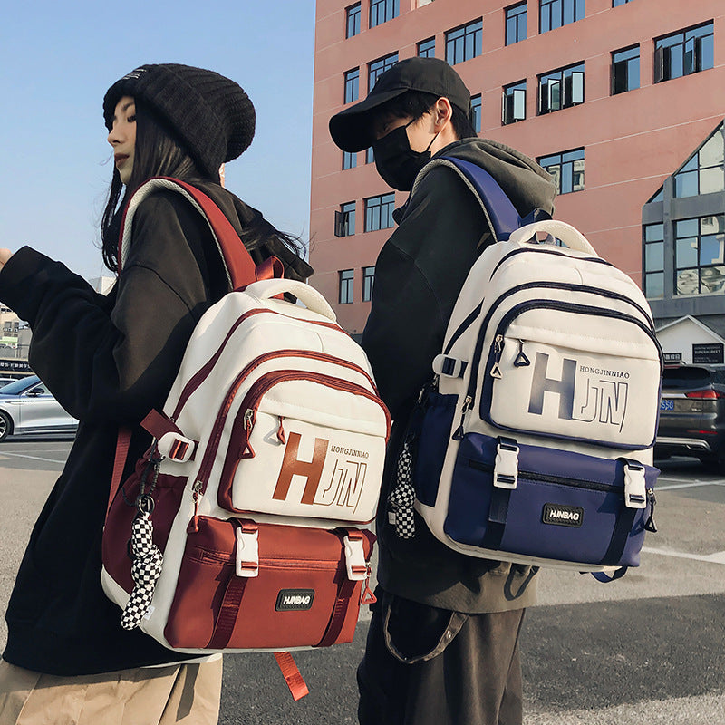 New backpack, junior high school, male and female students, campus schoolbag, large capacity, fashion trend, strong and durable leisure bag