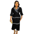 V-neck, waist-cinching, mid-sleeve top and midi skirt set with hot-fix rhinestones and bead embellishments – trendy african women's clothing, cross-border wholesale, special price
