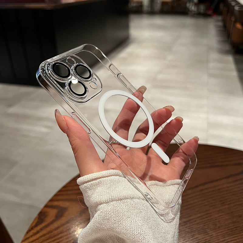 Iphone17/16promax mobile phone case pc hard case magnetic transparent with lens film suitable for apple 14/13 set