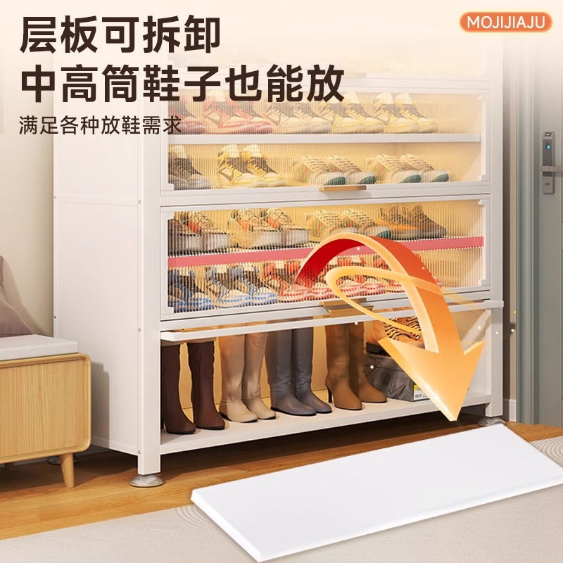 Steel shoe cabinet for home, entryway storage, integrated wall-mounted indoor hallway cabinet with door, dustproof multi-layer shoe rack
