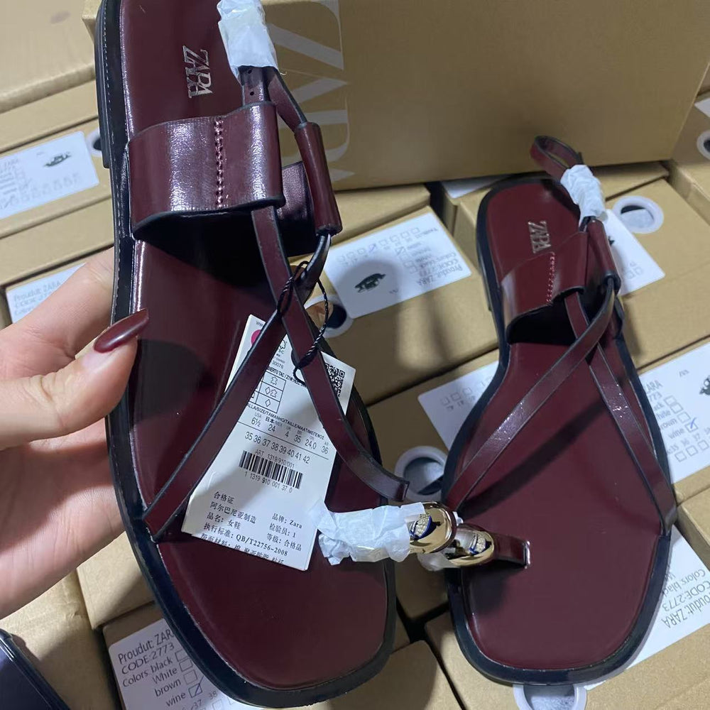Za new 2024 summer square toe thong sandals women's criss-cross strap casual outdoor beach fashion shoes