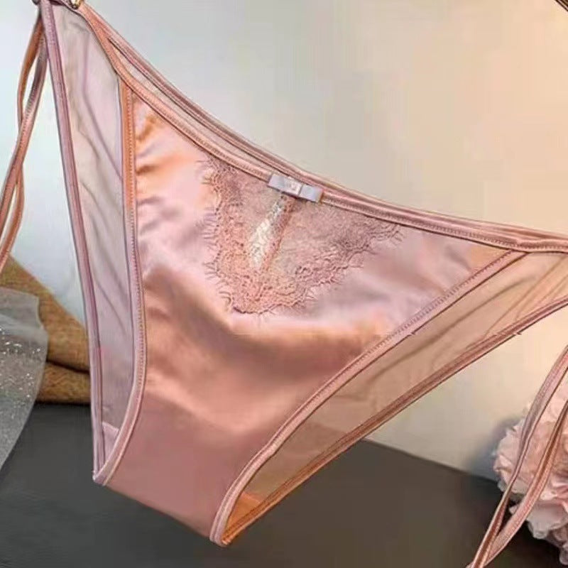 Retropure color tie backembroider briefs silks and satinssexy mesh sexy underwear plaid breathable low waist