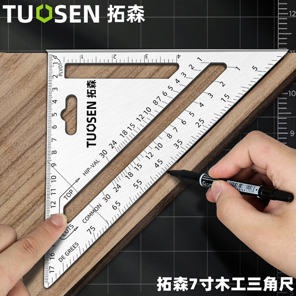 Tuosen tool angle ruler steel angle ruler backer angle ruler 7 inch 180MM45 degree triangle ruler aluminum alloy ruler