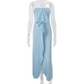 European and american women's clothing  summer new fashion elegant high-end satin slit off-the-shoulder bandeau dress