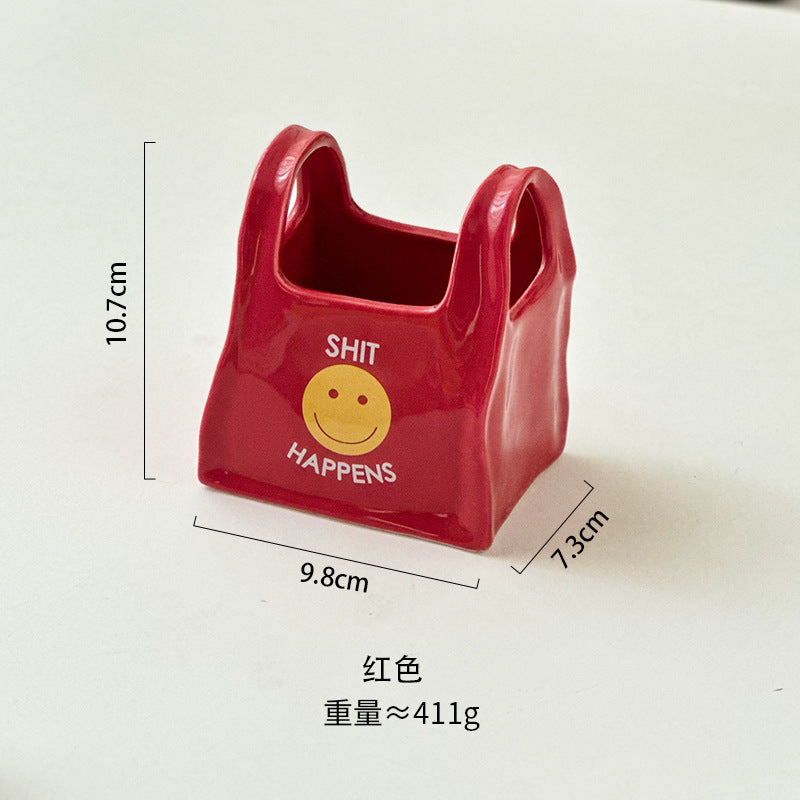 Personalized hand pinch bag desktop creative ceramic pen holder remote control stationery storage box makeup pen storage bucket small ornament