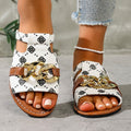 New round-toe printed flat slippers for women,  new cross-border export plus size peep-toe chain buckle slippers