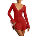 e-commerce women's fashion: european and american style sexy red dress, spring/summer v-neck backless design mini dress