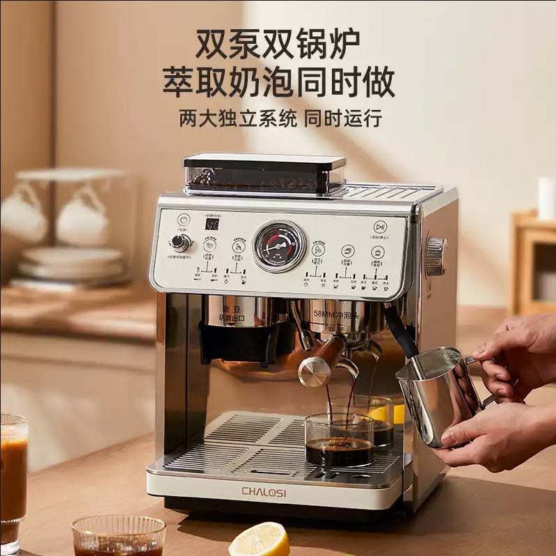 CHALOS Rock Coffee Machine Double Heating Semi-Automatic Home and Commercial Novice Italian Grinder