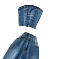 Retro denim casualcasual light mature style two-piece set women's summerhigh waistloose pantsslimming lookstraight-leg vest suit