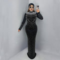 C7617 cross-border   fashion women's elegant velvet rhinestone long sleeve dress