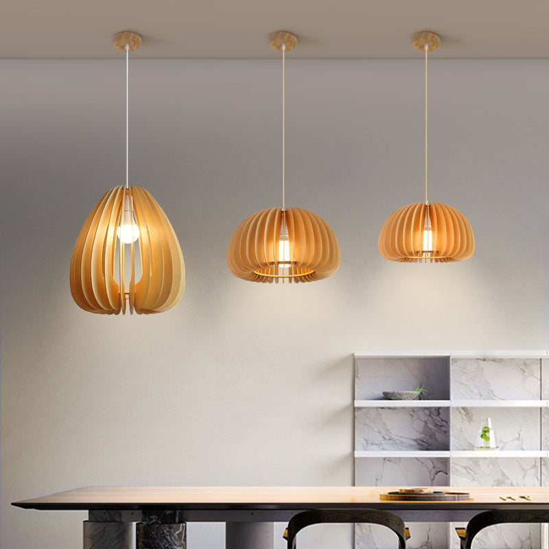 Zhongshan lighting manufacturers creative minimalist study restaurant B & B bar living room Nordic bedroom wood pumpkin chandelier