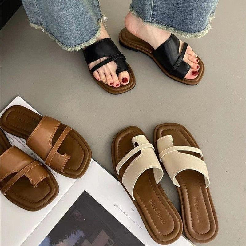 Women's thong sandals - new 2025 summer korean style retro minimalist design - perfect with skirts, wearable outdoors, flat roman sandals