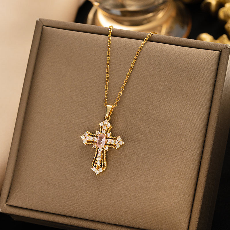 Titanium steel necklace women's cross-border hot cross pendant classy light luxury fashion simple clavicle chain jewelry wholesale