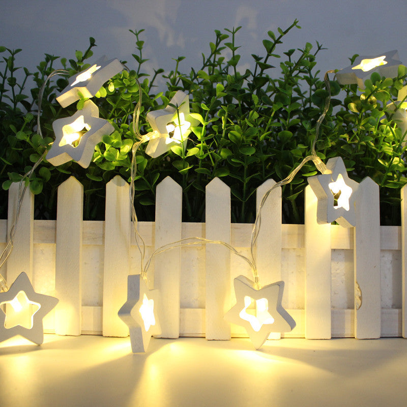Cross-border e-commerce wooden heart-shaped five-pointed star LED light string USB battery box shape decorative led light strip
