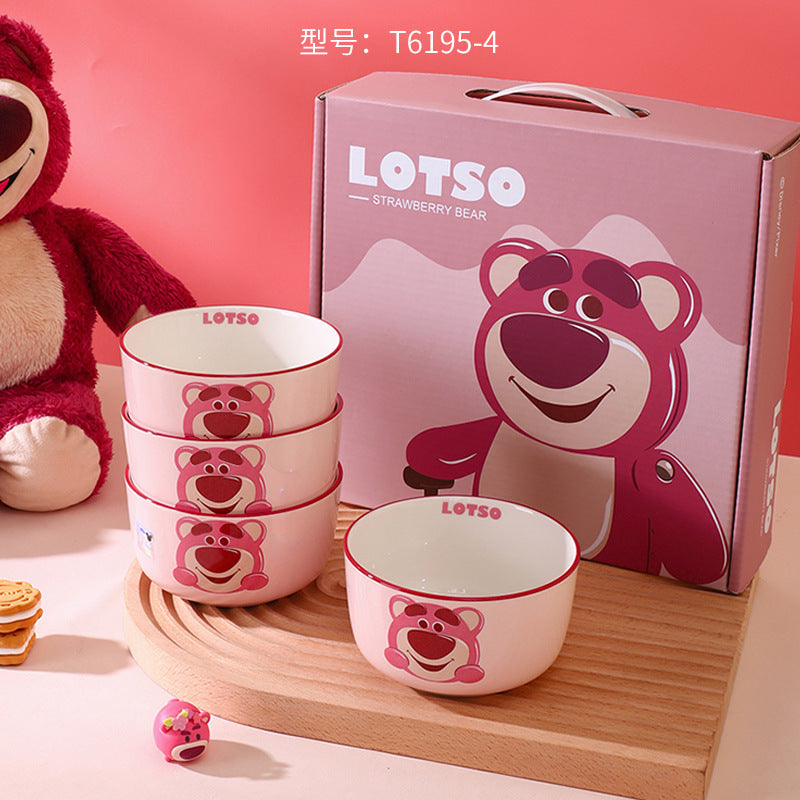 Cartoon Ceramic Bowl Premium Tableware Gift Box Gift High Value Bowl Plate Household Children's Rice Bowl Strawberry Bear Set