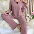 New european and american style cross-border  hot-selling black trim casual loungewear set - fleece knit ribbed home outfit, suitable for wearing outdoors