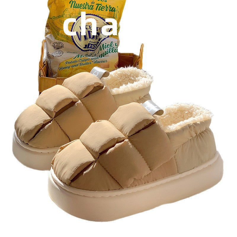 Cute briquettes cotton slippers women's bag heel fall and winternew arrivalindoor home outwearnon-slipthick solecouple confinement shoes