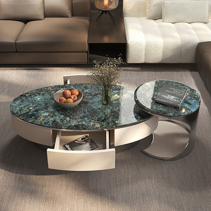 Ready-to-ship natural marble coffee table, italian-inspired minimalist luxury, oval-shaped, various sizes, combination tea table set, wholesale high-end coffee table for living room