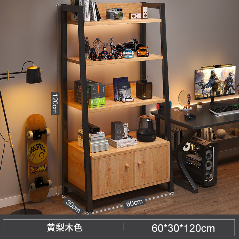 Shelf Floor-to-ceiling storage shelf Multi-layer bookshelf E-sports room Computer table Locker Wrought iron trapezoidal display shelf