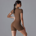 New european and american summer zip-up short sleeve shorts yoga jumpsuit women's dance fitness bodysuit