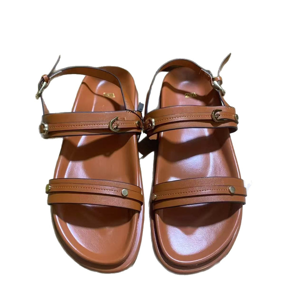 Zar summer new arrivals: women's brown casual travel sandals - chunky heel, versatile thong sandals