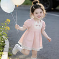 【dropshipping】girls' summer dress - round neck, cartoon lace trim, infant/toddler summer clothing, children's wear, baby clothes